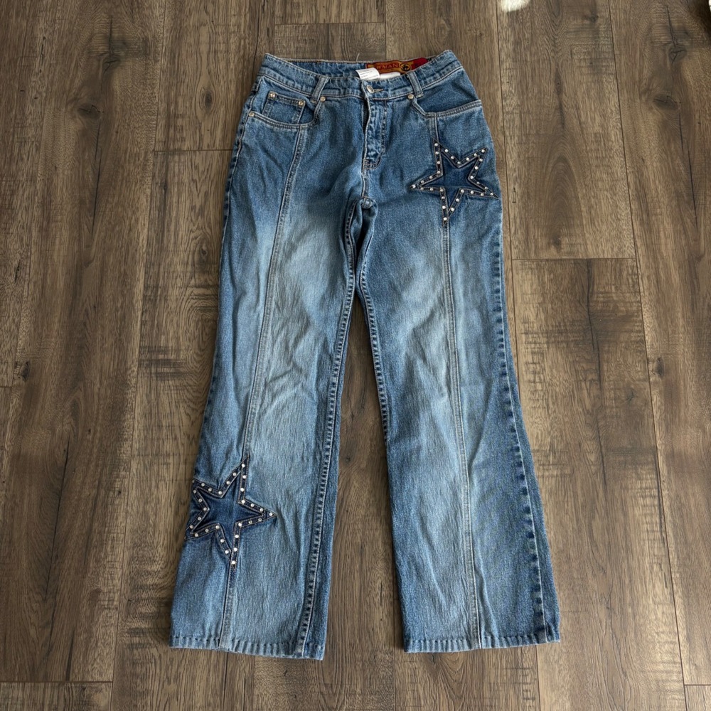 Lawman Western Slim Fit Jeans Womens 3 Blue Star Studded High Rise Denim